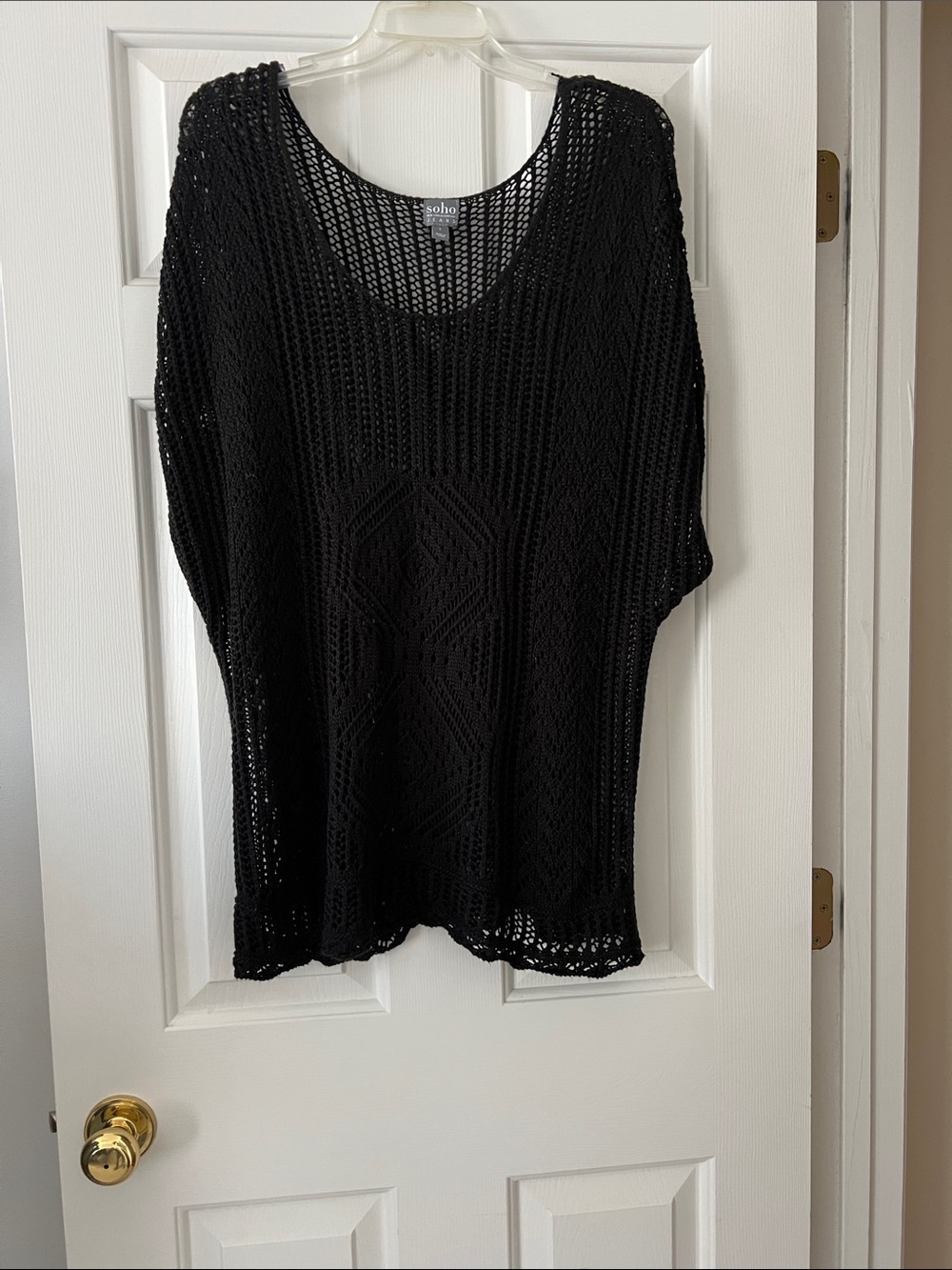 Soho Black Open-Weave Tunic Top